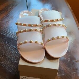 Steve Madden Yalsa  Studded Pearl Flat Blush Jelly Flats Sandals Slide Sli…